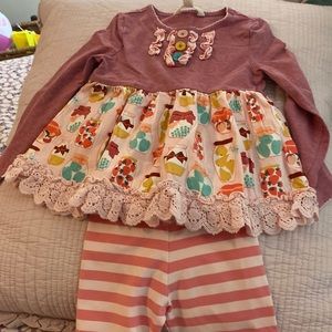 Girls Matilda Jane top and bottom. 4T ruffled bell bottom pants.